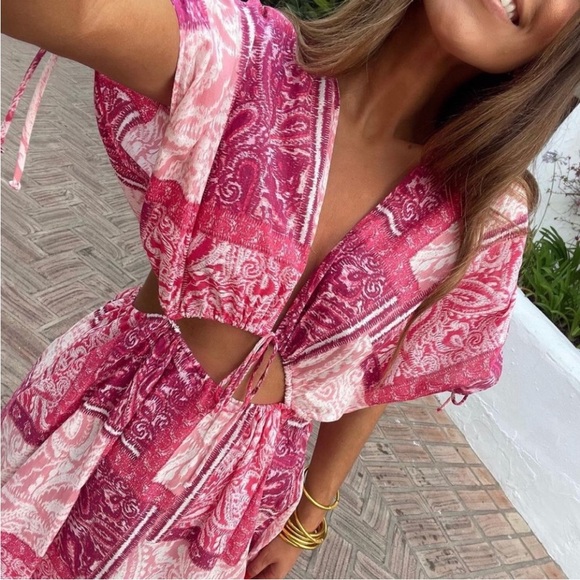 Zara Vibrant Pink Patchwork Maxi Dress - Picture 2 of 9